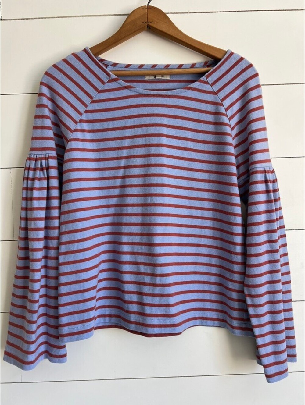 Madewell Shirred-sleeve Sailor Top Women's Size XS Stripes Coastal Nautical